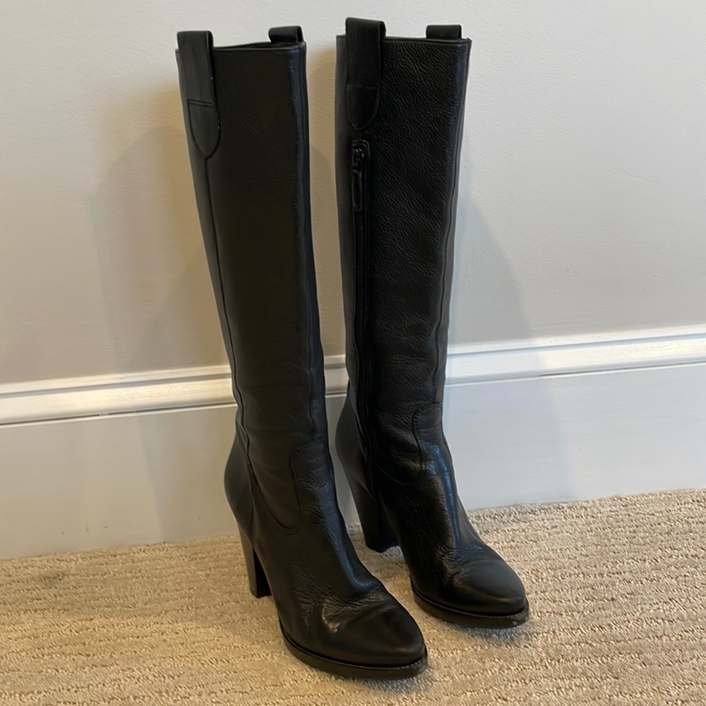 Via Spiga black leather heeled tall boots